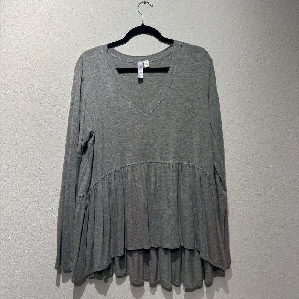 Gray V-Neck Women's Top